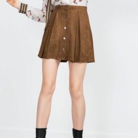 Zara Dresses & Skirts - Zara Brown Faux Suede Perforated Mini Skirt NWT